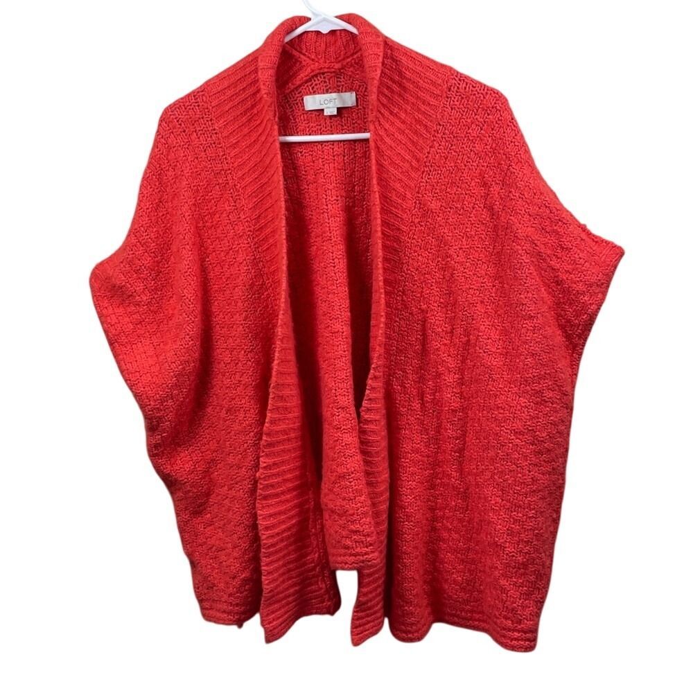 LOFT Coral Red Knit Open Front Dolman Sleeve‎ Cardigan Sweater Small
